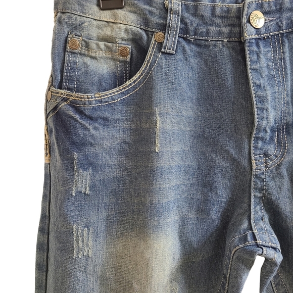 Fiend Denim Co. Light Wash Distressed Straight Leg Heavy Stitching Jeans 36 x 32 - Picture 4 of 7